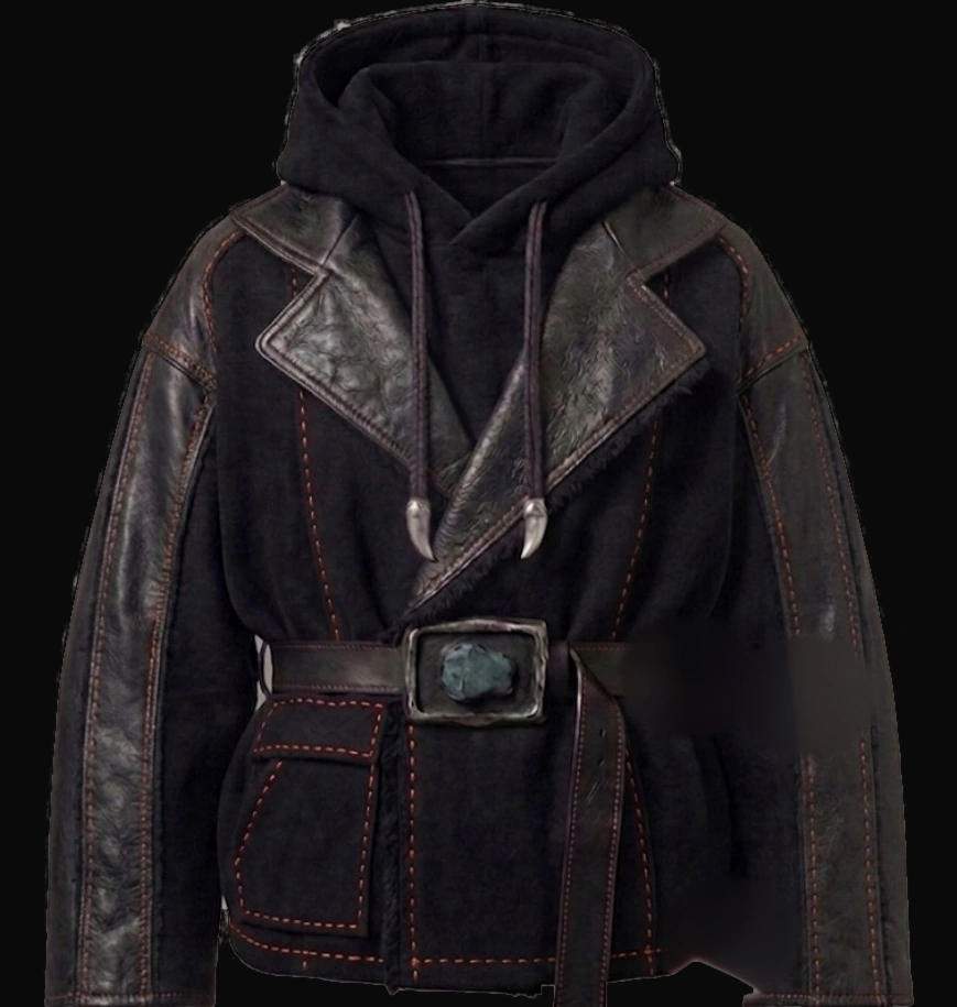 Concept render of the hooded belted jacket, front view