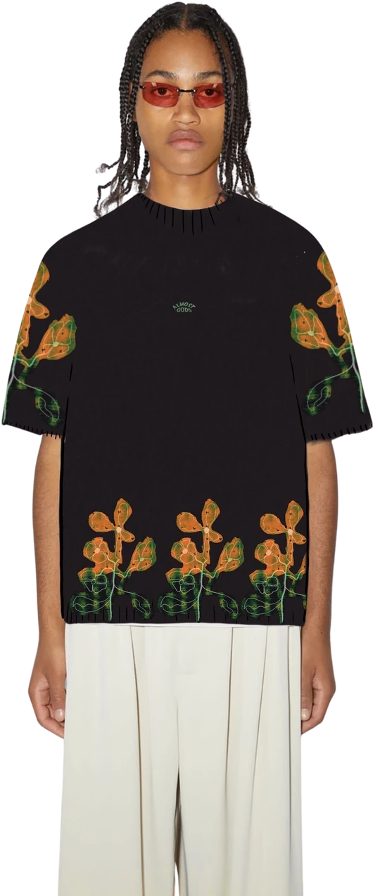 Black floral tee look