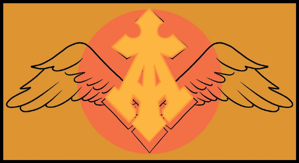 Winged cross mark in yellow
