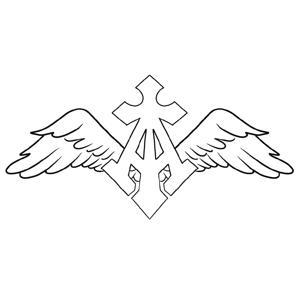 Winged cross mark cut out on transparency